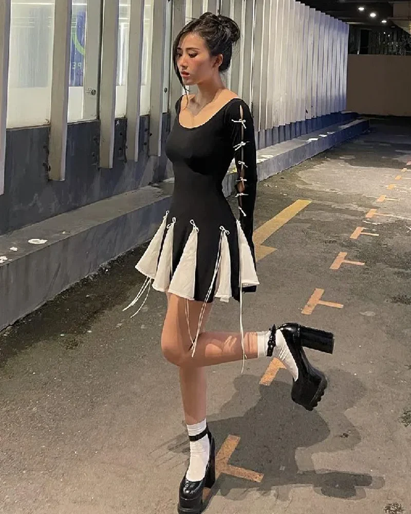 Black Pleated Mini Dress - Image 3